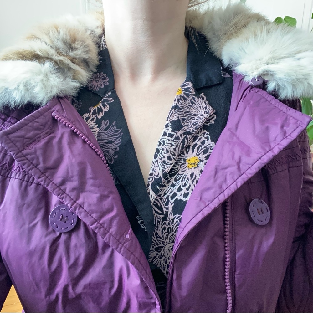 Women's Purple Fur-Trimmed Coat - Picture 4 of 13